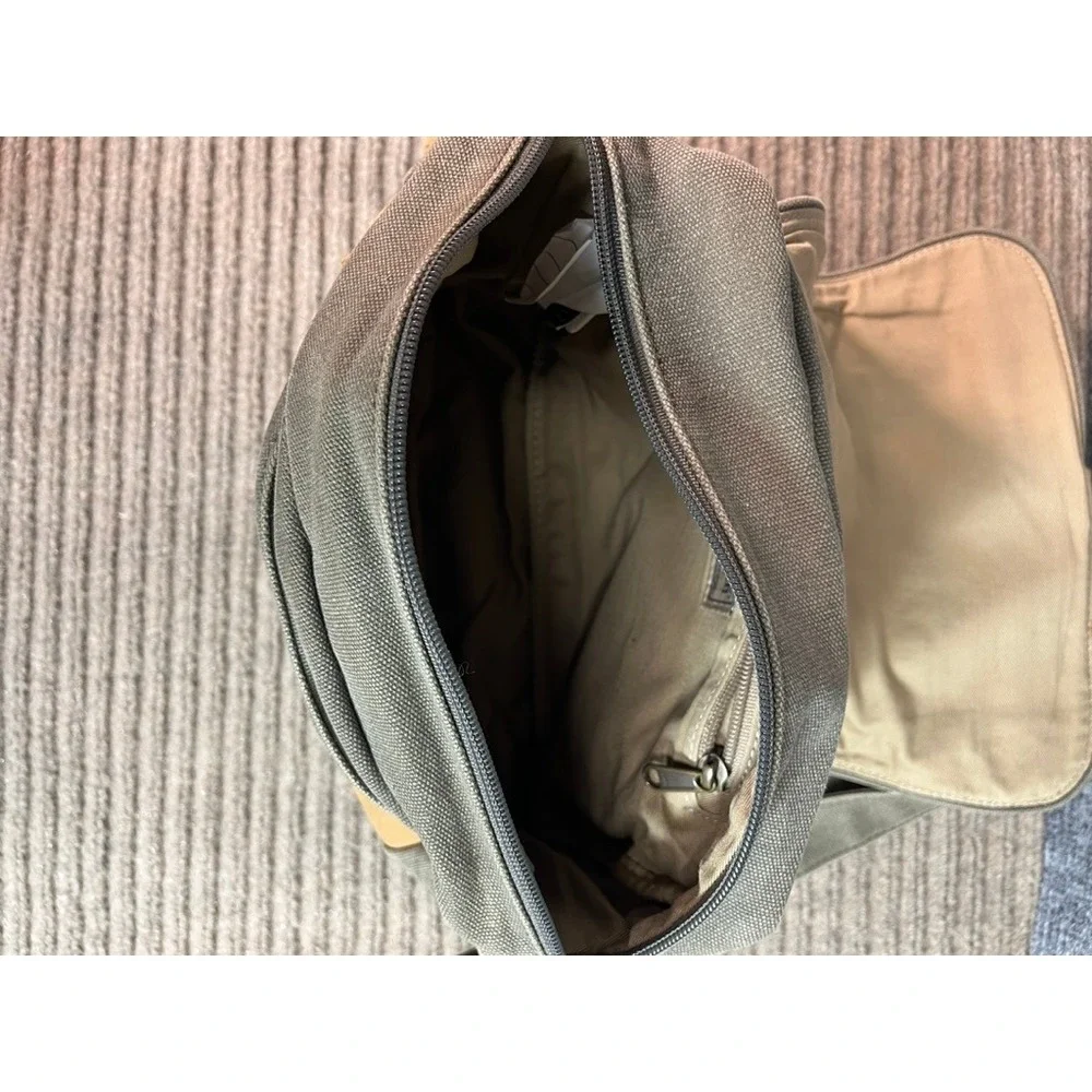 Canvas Messenger Bag Olive Drab Tan Leather Trim Buckle Flap Crossbody Shoulder